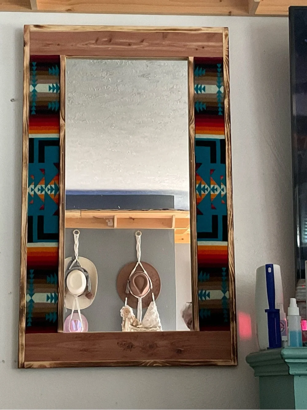 Handmade Genuine Pendleton Southwestern Wall Mirror 🤎💙 24x30